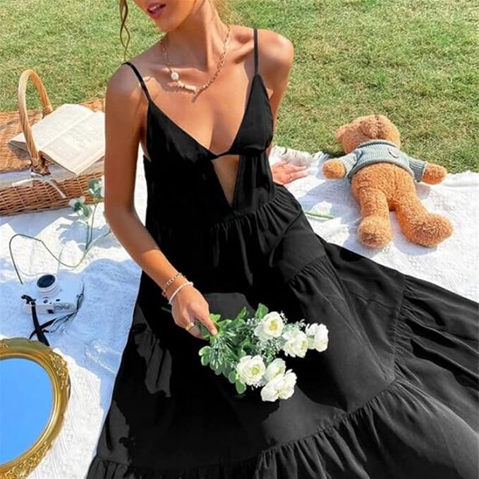 Midnight Breeze Flowing Black Maxi Dress by Belleci