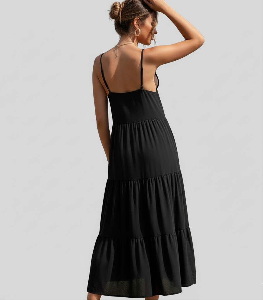 Midnight Breeze Flowing Black Maxi Dress by Belleci