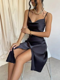 Noir Elegance Silk-Feel Satin Slip Dress by Belleci image 2