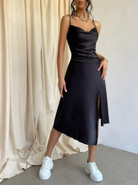 Noir Elegance Silk-Feel Satin Slip Dress by Belleci image 3