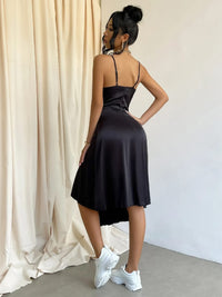 Noir Elegance Silk-Feel Satin Slip Dress by Belleci image 7