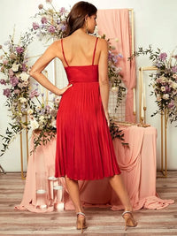 Red Pleated Midi Dress with Cowl Neck By Belleci image 4