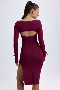 Ruched Square Neck Midi Dress in Deep Berry by Belleci image 3