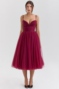 Wine Elegance Tulle Midi Dress by Belleci image 1