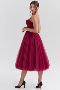 Wine Elegance Tulle Midi Dress by Belleci image 3