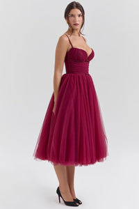 Wine Elegance Tulle Midi Dress by Belleci image 4
